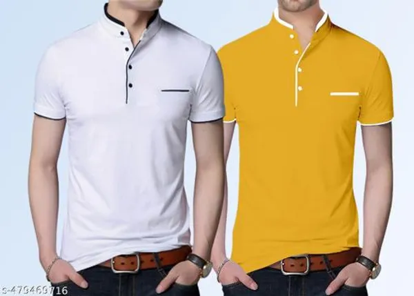 White_And_Yellow_Cotton_Solid_Half_Sleeve_T_Shirt_Pack_Of_2_For_Men
