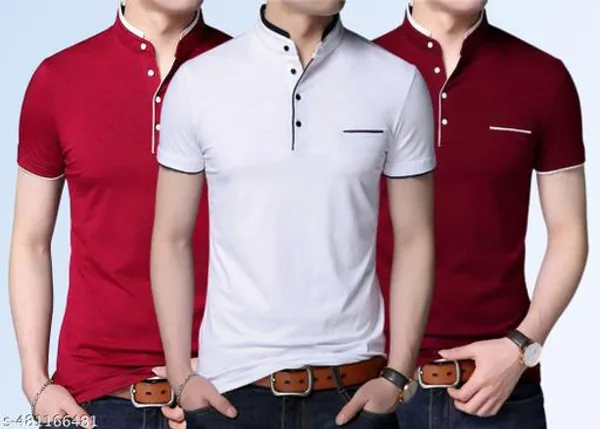 Lets_Shine_Stylish_And_Handsome_Mandarin_Collar_Half_Sleeve_T_Shirt_For_Men_Combo_Pack_Of_3_Colour_White_Mroon_Red