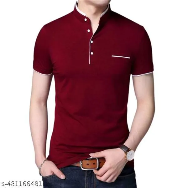 Lets_Shine_Stylish_And_Handsome_Mandarin_Collar_Half_Sleeve_T_Shirt_For_Men_Combo_Pack_Of_3_Colour_White_Mroon_Red