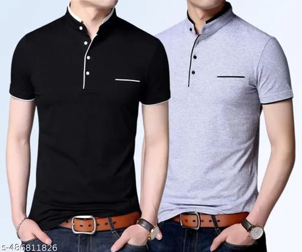 Lets_Shine_Charming_T_Shirts_For_Men_And_Boys_For_Regular_Casual_Official_Formal_And_Partywear_Combo_Pack_Of_2_(Black_And_Grey)