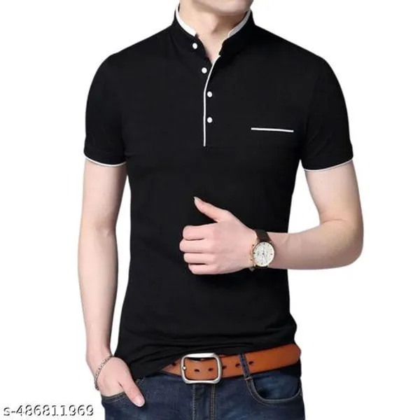 Lets_Shine_Stylish_And_Handsome_Mandarin_Collar_Half_Sleeve_T_Shirt_For_Men_Combo_Pack_Of_2_Colour_Mroon_Black
