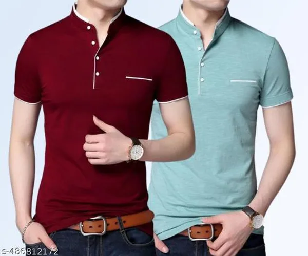 Lets_Shine_Charming_T_Shirts_For_Men_And_Boys_For_Regular_Casual_Official_Formal_And_Partywear_Combo_Pack_Of_2_(Maroon_And_Sea_Green)