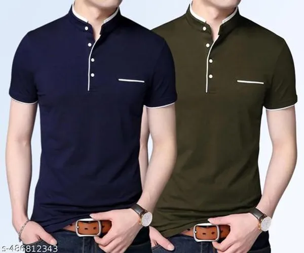 Lets_Shine_Charming_T_Shirts_For_Men_And_Boys_For_Regular_Casual_Official_Formal_And_Partywear_Combo_Pack_Of_2_(Olive_And_Navy_Blue)