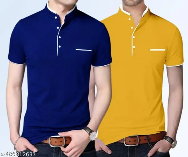 Yellow_And_Royal_Blue_Cotton_Regular_Fit_T-Shirt_For_Men_Pack_Of_2