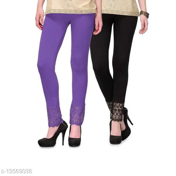 Letsshine_Women_S_Viscose_Rayon_Leggings_With_Lace_Design_Pack_Of_2_Colour_Purple_And_Black