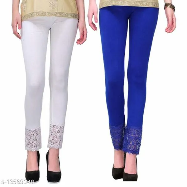 White_And_Blue_Viscose_Lace_Legging_For_Women_(Pack_Of_2)