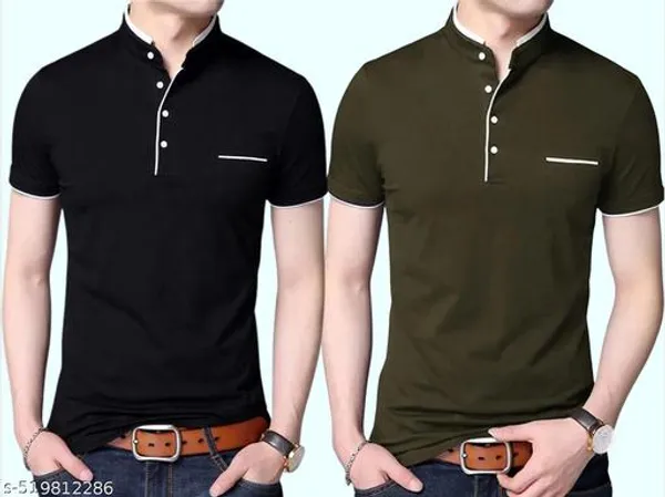 Lets_Shine_Charming_T_Shirts_For_Men_And_Boys_For_Regular_Casual_Official_Formal_And_Partywear_Combo_Pack_Of_2_(Olive_And_Black)