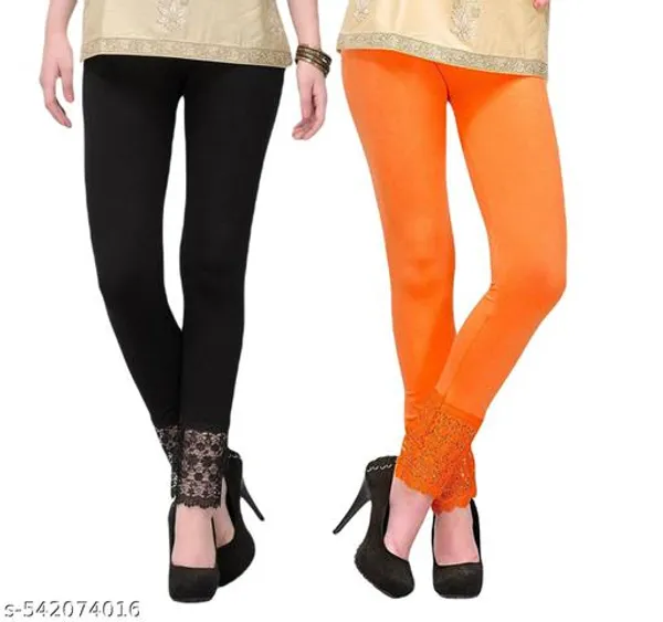 Letsshine_Women_S_Viscose_Rayon_Leggings_With_Lace_Design_Pack_Of_2_Colour_Black_Orange