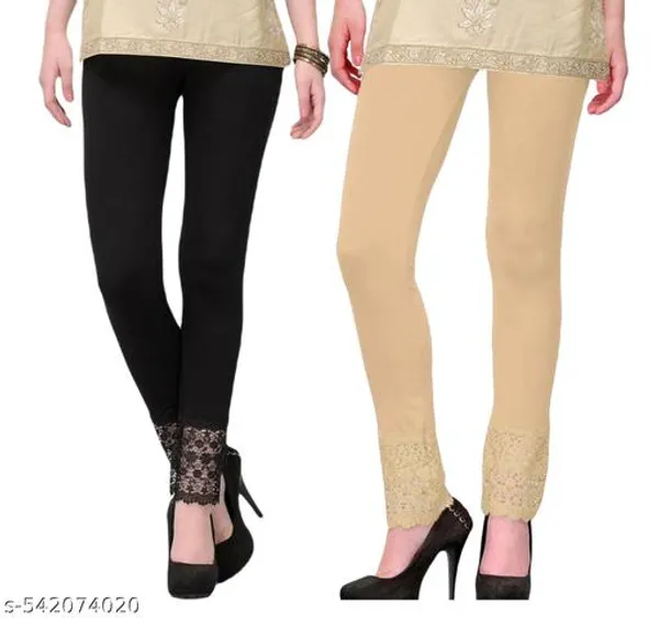 Black_Beige_Viscose_Lace_Design_Legging_For_Women_(Pack_Of_2)