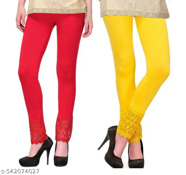 Letsshine_Women_S_Viscose_Rayon_Leggings_With_Lace_Design_Pack_Of_2_Colour_Red_Yellow