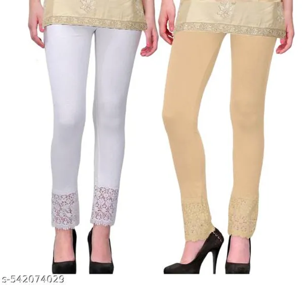 Letsshine_Women_S_Viscose_Rayon_Leggings_With_Lace_Design_Pack_Of_2_Colour_White_Beige
