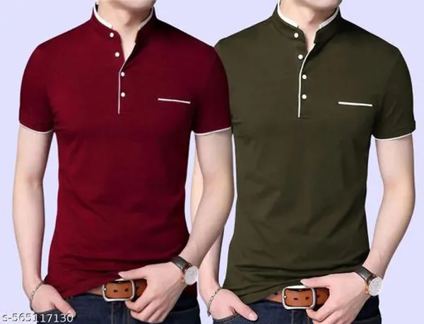 Lets_Shine_Charming_T_Shirts_For_Men_And_Boys_For_Regular_Casual_Official_Formal_And_Partywear_Combo_Pack_Of_2_(Olive_And_Maroon)