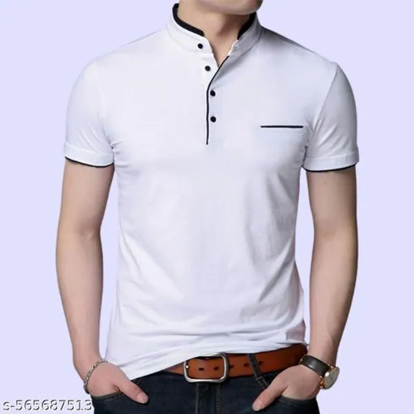 Lets_Shine_And_Handsome_Mandarin_Collar_Half_Sleeve_T_Shirt_For_Men_Used_For_Regular_Formal_Casual_Partywear_With_Combo_Pack_Of_3_Colour_White_Olive_Navyblue