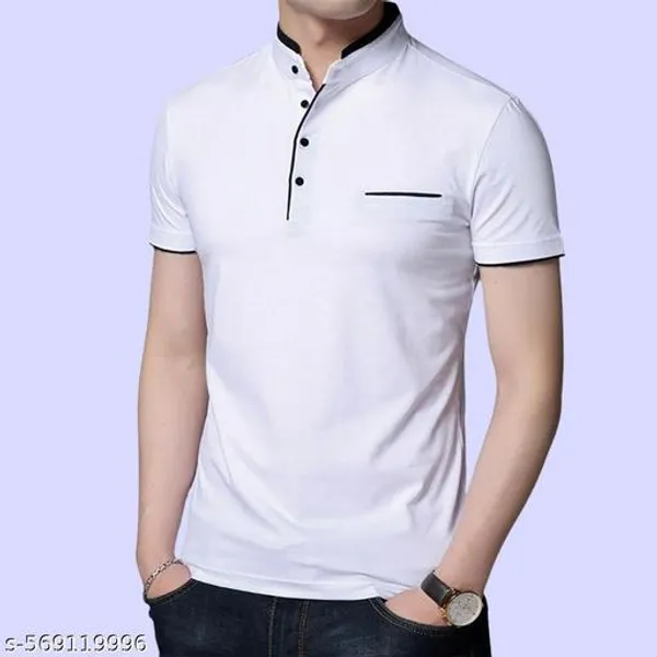 Lets_Shine_And_Handsome_Mandarin_Collar_Half_Sleeve_T_Shirt_For_Men_Used_For_Regular_Formal_Casual_Partywear_With_Combo_Pack_Of_2_Colour_White_Navyblue