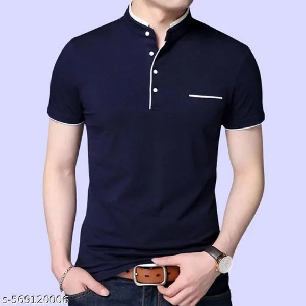 Lets_Shine_And_Handsome_Mandarin_Collar_Half_Sleeve_T_Shirt_For_Men_Used_For_Regular_Formal_Casual_Partywear_With_Combo_Pack_Of_2_Colour_Navyblue_Black