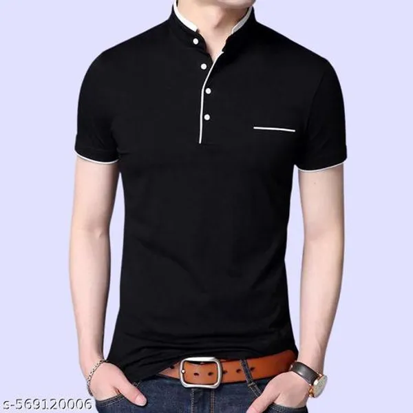Lets_Shine_And_Handsome_Mandarin_Collar_Half_Sleeve_T_Shirt_For_Men_Used_For_Regular_Formal_Casual_Partywear_With_Combo_Pack_Of_2_Colour_Navyblue_Black