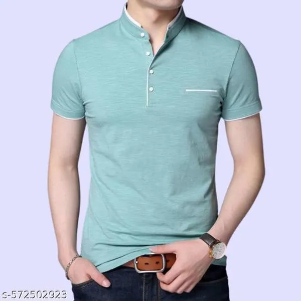 Black_And_Sea_Green_Cotton_Mandarin_Collar_T_Shirt_For_Men_Pack_Of_2