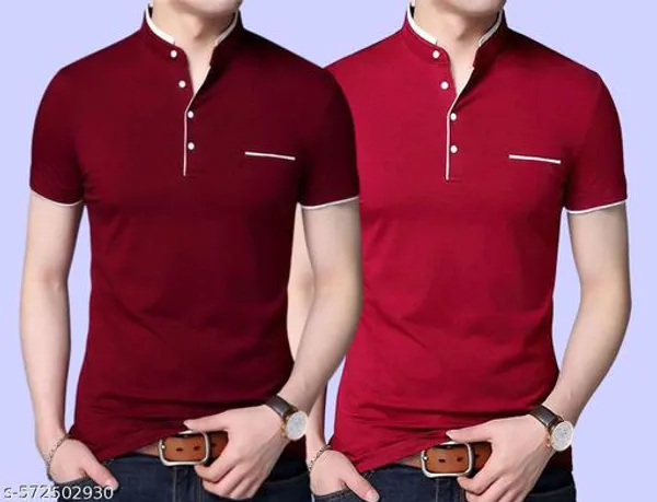 Red_And_Maroon_Cotton_Solid_Half_Sleeve_T_Shirt_For_Men_Pack_Of_2