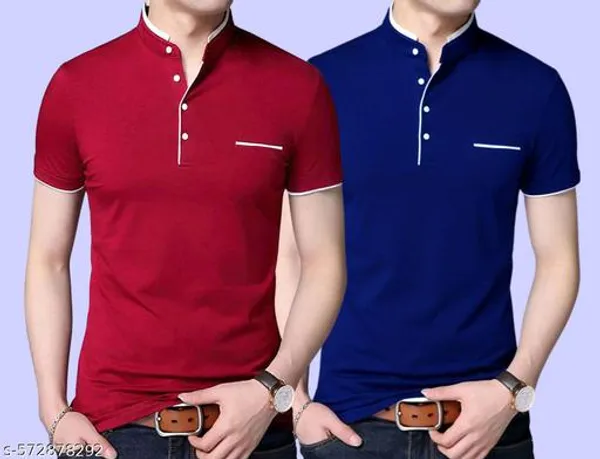 Royal_Blue_And_Red_Cotton_Casual_T-Shirt_For_Men_Pack_Of_2