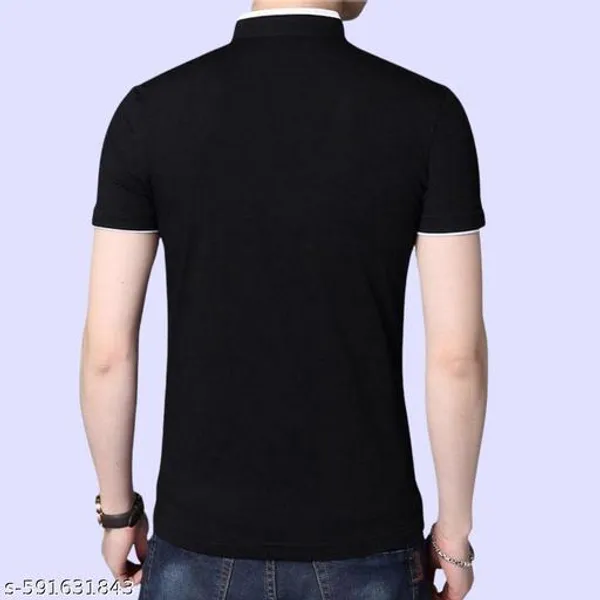 Black_Cotton_Half_Sleeve_Mandarin_Collar_T-Shirt_For_Men
