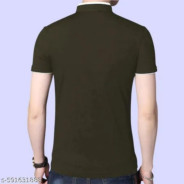 Lets_Shine_Pack_Of_1_Stylish_Men_S_Half_Sleeve_Mandarin_Collar_T_Shirt_Colour_Olive