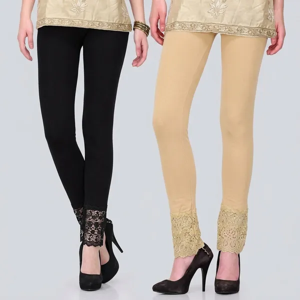Black_Beige_Viscose_Lace_Design_Legging_For_Women_(Pack_Of_2)