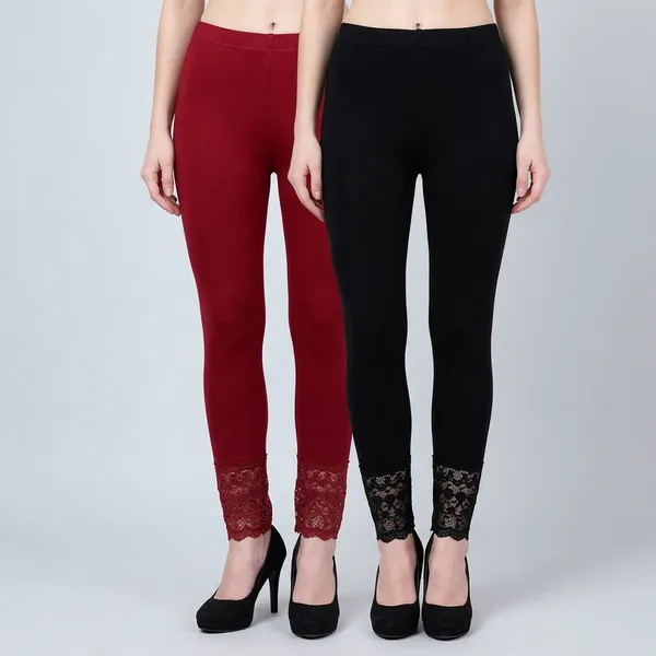 Black_Maroon_Viscose_Lace_Legging_Pack_Of_2_For_Women