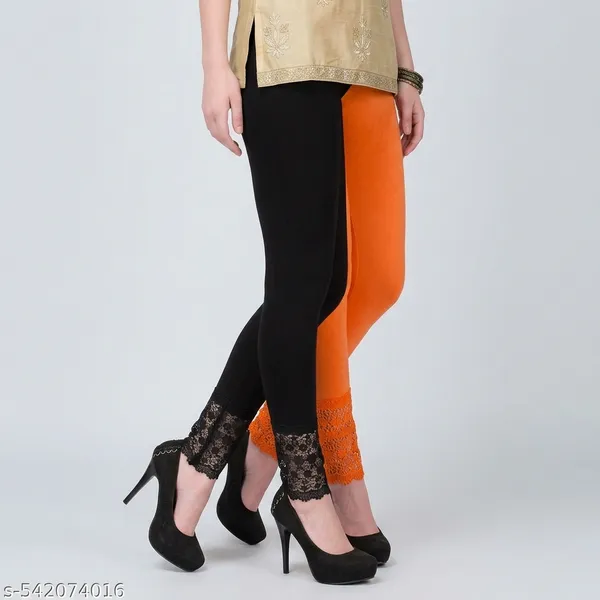 Letsshine_Women_S_Viscose_Rayon_Leggings_With_Lace_Design_Pack_Of_2_Colour_Black_Orange
