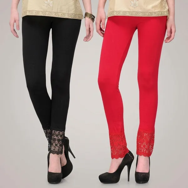 Letsshine_Women_S_Viscose_Rayon_Leggings_With_Lace_Design_Pack_Of_2_Colour_Black_Red