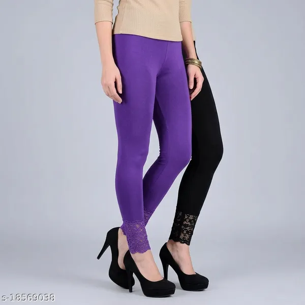 Letsshine_Women_S_Viscose_Rayon_Leggings_With_Lace_Design_Pack_Of_2_Colour_Purple_And_Black