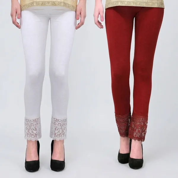 Letsshine_Women_S_Viscose_Rayon_Leggings_With_Lace_Design_Pack_Of_2_Colour_White_Mroon
