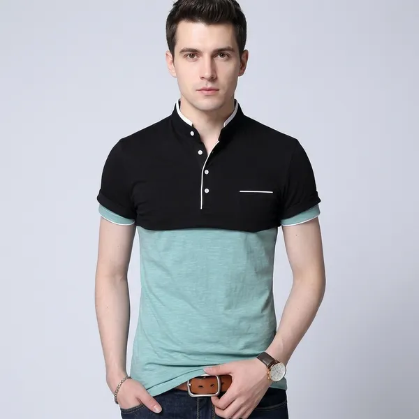 Black_And_Sea_Green_Cotton_Mandarin_Collar_T_Shirt_For_Men_Pack_Of_2