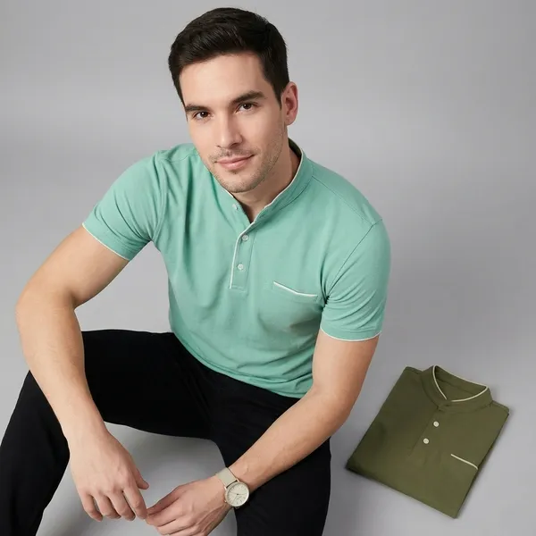 Men_Solid_Mandarin_Collar_T_Shirt_Pack_Of_2_Half_Sleeve_Stylish_Casual_Slim_Fit_T_Shirts_For_Men_Colour_Seagreen_Olive