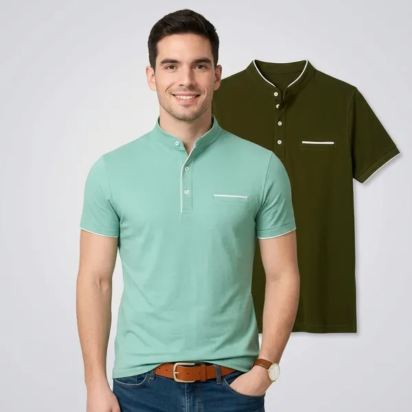Men_Solid_Mandarin_Collar_T_Shirt_Pack_Of_2_Half_Sleeve_Stylish_Casual_Slim_Fit_T_Shirts_For_Men_Colour_Seagreen_Olive