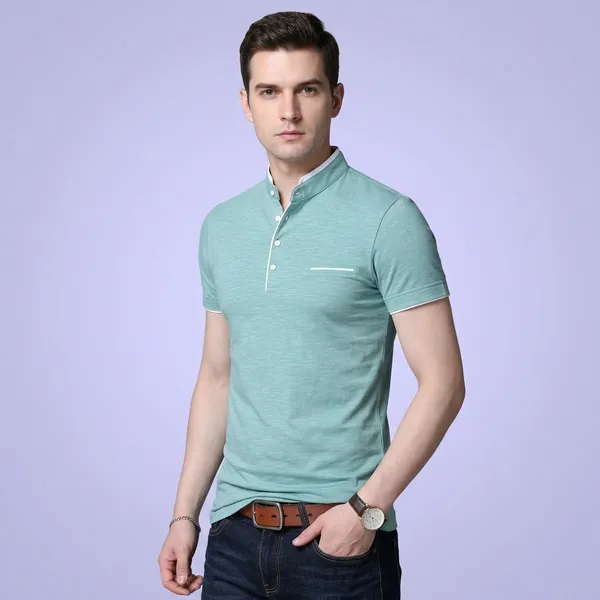 Lets_Shine_And_Handsome_Mandarin_Collar_Half_Sleeve_T_Shirt_For_Men_Used_For_Regular_Formal_Casual_Partywear_With_Combo_Pack_Of_2_Colour_Seagreen_Yellow
