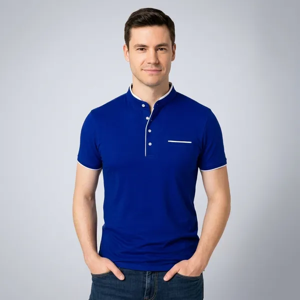 Lets_Shine_And_Handsome_Mandarin_Collar_Half_Sleeve_T_Shirt_For_Men_Used_For_Regular_Formal_Casual_Partywear_With_Combo_Pack_Of_2_Colour_Blue_And_Red