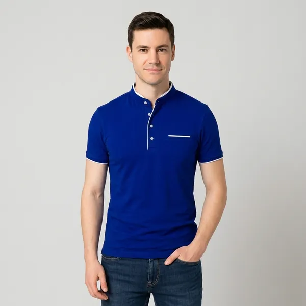 Lets_Shine_And_Handsome_Mandarin_Collar_Half_Sleeve_T_Shirt_For_Men_Used_For_Regular_Formal_Casual_Partywear_With_Combo_Pack_Of_2_Colour_Blue_And_Red