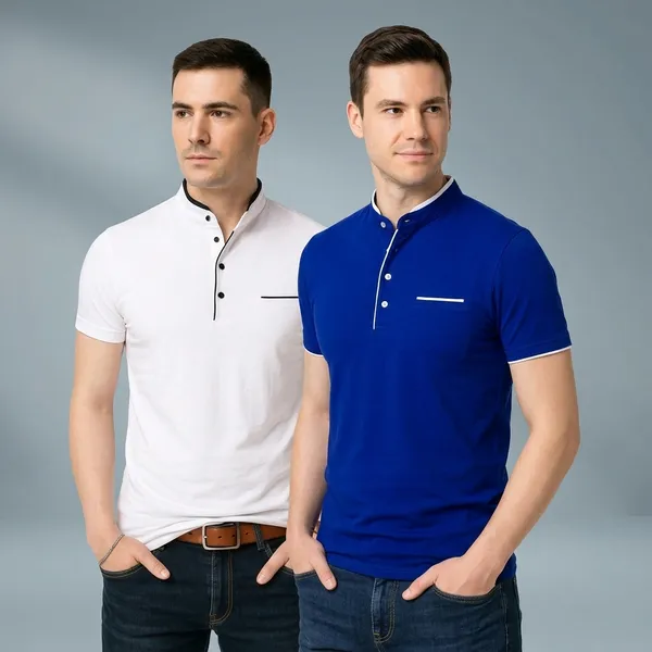 Men_Solid_Mandarin_Collar_T_Shirt_Pack_Of_2_Half_Sleeve_Stylish_Casual_Slim_Fit_T_Shirts_For_Men_Colour_Blue_White