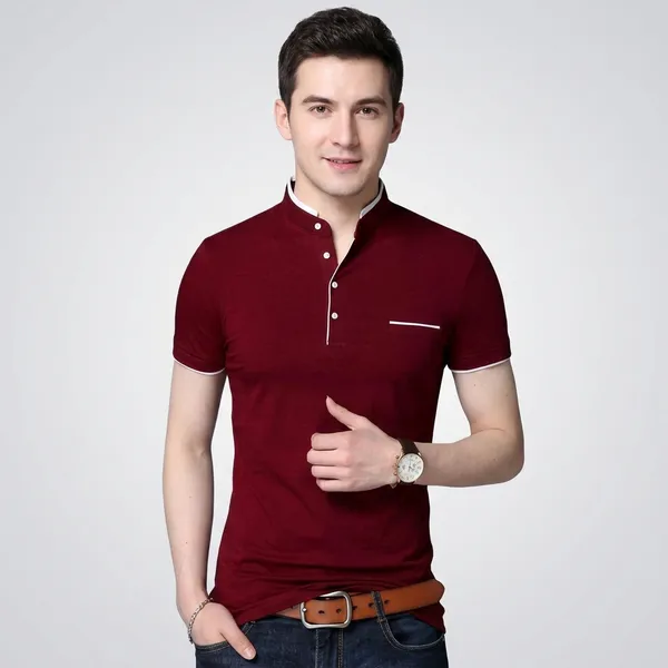 Lets_Shine_Stylish_And_Handsome_Mandarin_Collar_Half_Sleeve_T_Shirt_For_Men_Combo_Pack_Of_2_Colour_Mroon_Black