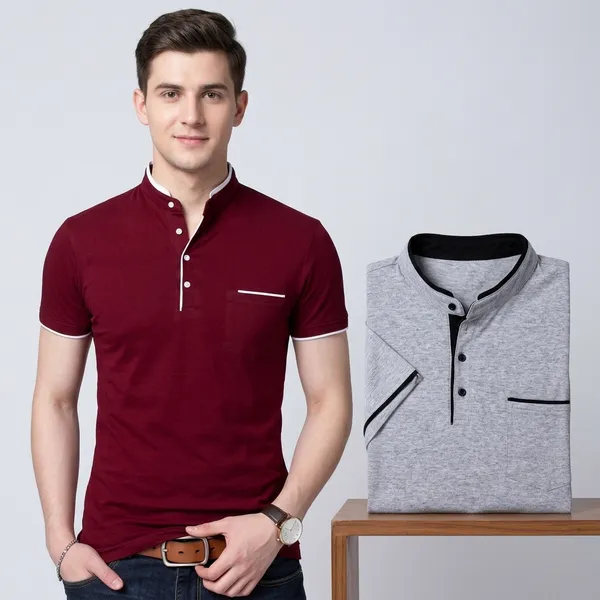 Lets_Shine_Charming_T_Shirts_For_Men_And_Boys_For_Regular_Casual_Official_Formal_And_Partywear_Combo_Pack_Of_2_(Grey_And_Maroon)
