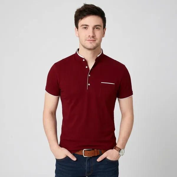 Men_Solid_Mandarin_Collar_T_Shirt_Pack_Of_2_Half_Sleeve_Stylish_Casual_Slim_Fit_T_Shirts_For_Men_Colour_Mroon_Navyblue