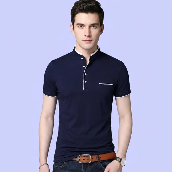 Lets_Shine_And_Handsome_Mandarin_Collar_Half_Sleeve_T_Shirt_For_Men_Used_For_Regular_Formal_Casual_Partywear_With_Combo_Pack_Of_2_Colour_Navyblue_Black
