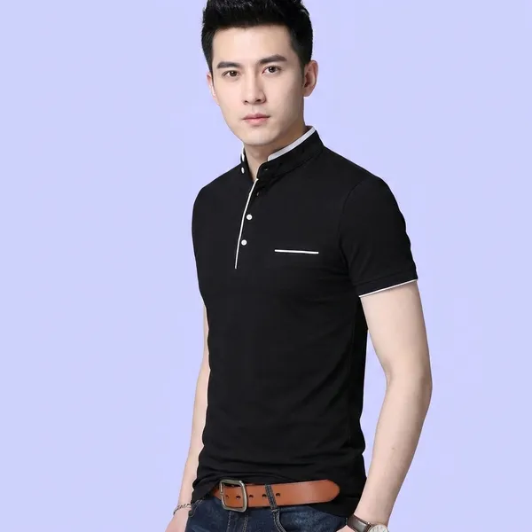 Lets_Shine_And_Handsome_Mandarin_Collar_Half_Sleeve_T_Shirt_For_Men_Used_For_Regular_Formal_Casual_Partywear_With_Combo_Pack_Of_2_Colour_Navyblue_Black