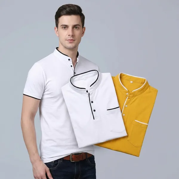 White_And_Yellow_Cotton_Solid_Half_Sleeve_T_Shirt_Pack_Of_2_For_Men
