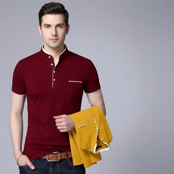 Maroon_And_Yellow_Cotton_Mandarin_Collar_T_Shirt_Pack_Of_2_For_Men