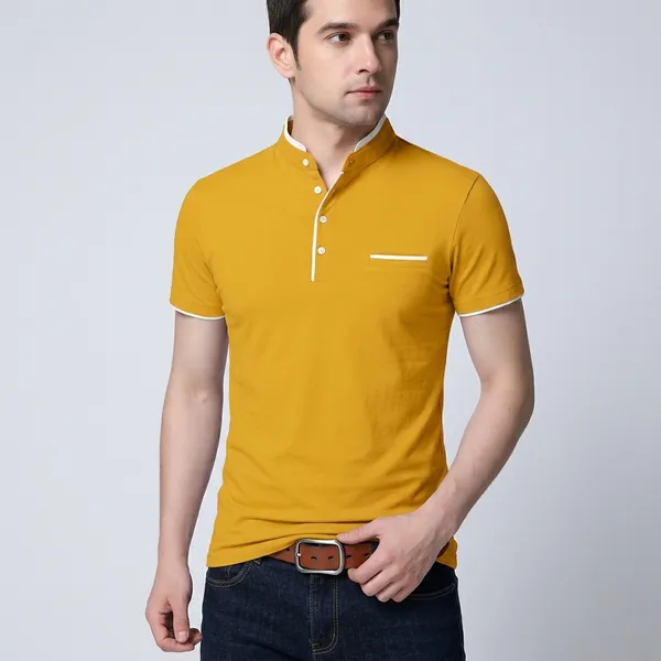 Lets_Shine_And_Handsome_Mandarin_Collar_Half_Sleeve_T_Shirt_For_Men_Used_For_Regular_Formal_Casual_Partywear_With_Combo_Pack_Of_3_Colour_Yellow_Mroon_Navyblue