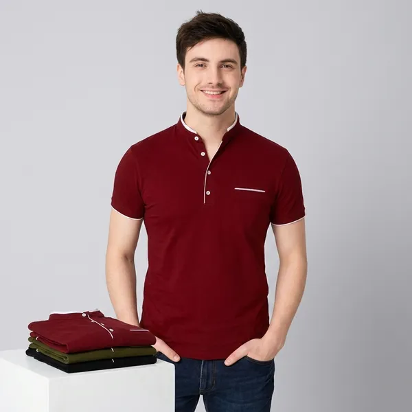 Men_Solid_Mandarin_Collar_T_Shirt_Pack_Of_3_Half_Sleeve_Stylish_Casual_Slim_Fit_T_Shirts_For_Men_Colour_Olive_Mroon_Black