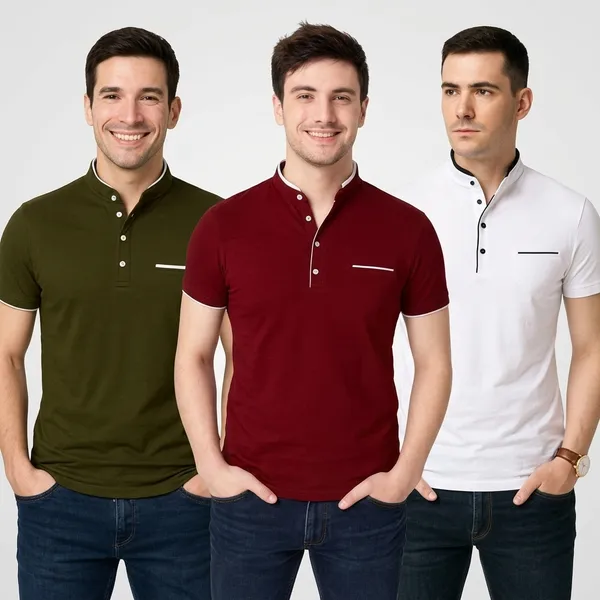 Men_Solid_Mandarin_Collar_T_Shirt_Pack_Of_3_Half_Sleeve_Stylish_Casual_Slim_Fit_T_Shirts_For_Men_Colour_Olive_Mroon_White