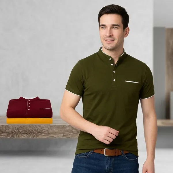 Men_Solid_Mandarin_Collar_T_Shirt_Pack_Of_3_Half_Sleeve_Stylish_Casual_Slim_Fit_T_Shirts_For_Men_Colour_Olive_Mroon_Yellow