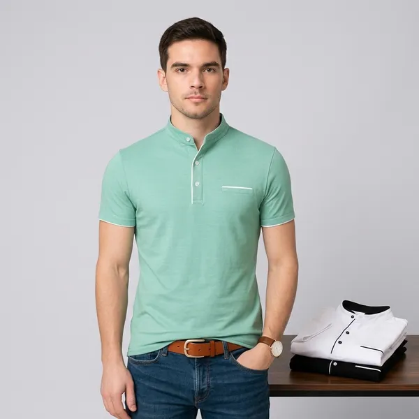 White_Seagreen_Black_Cotton_Slim_Fit_Mandarin_Collar_T_Shirt_For_Men_Pack_Of_3
